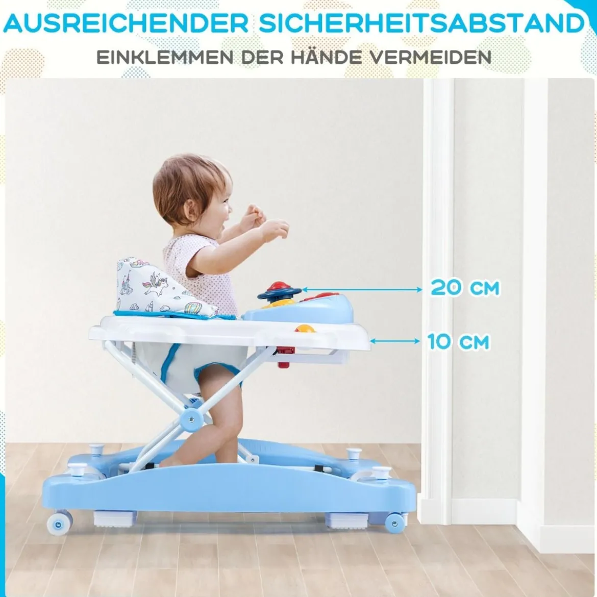6 in 1 Lauflernhilfe Lauflernwagen mit abnehmbarem Spielboard & Fußpolste Blau/Grau/Rosa