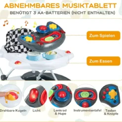 6 in 1 Lauflernhilfe Lauflernwagen mit abnehmbarem Spielboard & Fußpolste Blau/Grau/Rosa