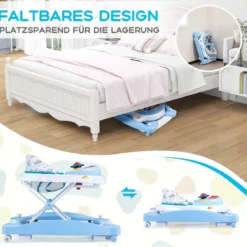 6 in 1 Lauflernhilfe Lauflernwagen mit abnehmbarem Spielboard & Fußpolste Blau/Grau/Rosa