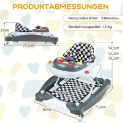 6 in 1 Lauflernhilfe Lauflernwagen mit abnehmbarem Spielboard & Fußpolste Blau/Grau/Rosa