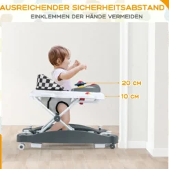 6 in 1 Lauflernhilfe Lauflernwagen mit abnehmbarem Spielboard & Fußpolste Blau/Grau/Rosa