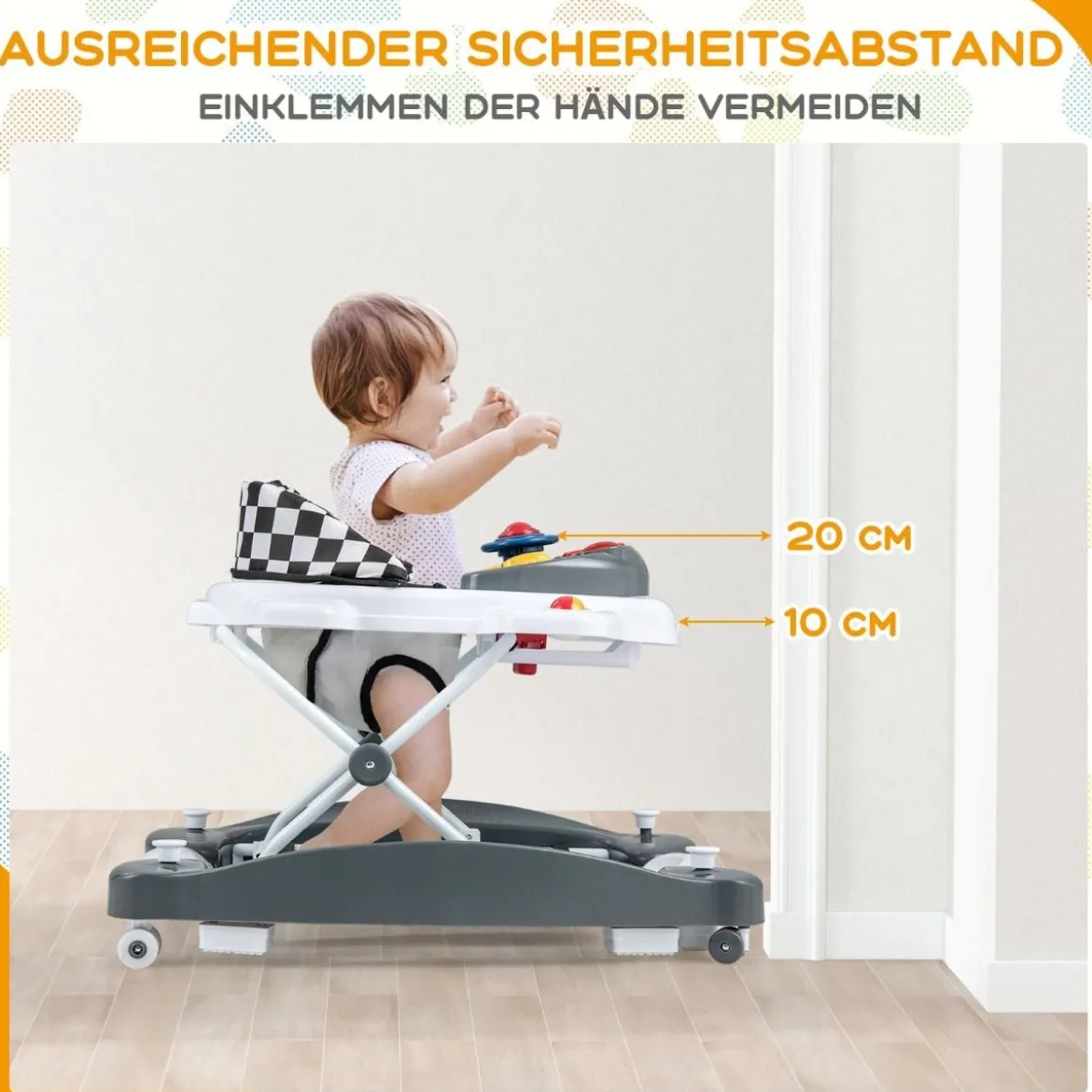 6 in 1 Lauflernhilfe Lauflernwagen mit abnehmbarem Spielboard & Fußpolste Blau/Grau/Rosa