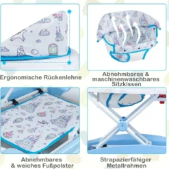 6 in 1 Lauflernhilfe Lauflernwagen mit abnehmbarem Spielboard & Fußpolste Blau/Grau/Rosa