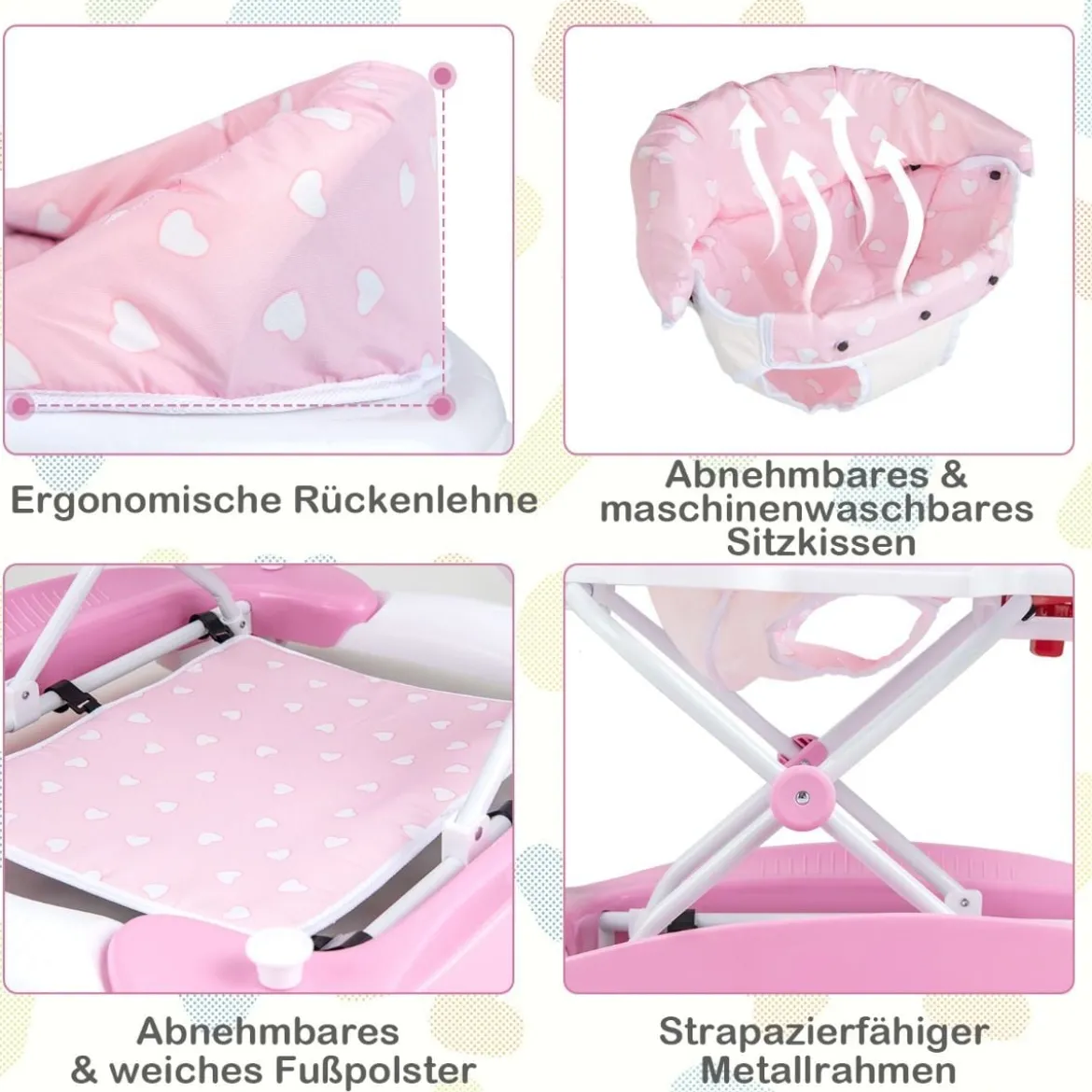 6 in 1 Lauflernhilfe Lauflernwagen mit abnehmbarem Spielboard & Fußpolste Blau/Grau/Rosa