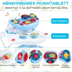 6 in 1 Lauflernhilfe Lauflernwagen mit abnehmbarem Spielboard & Fußpolste Blau/Grau/Rosa