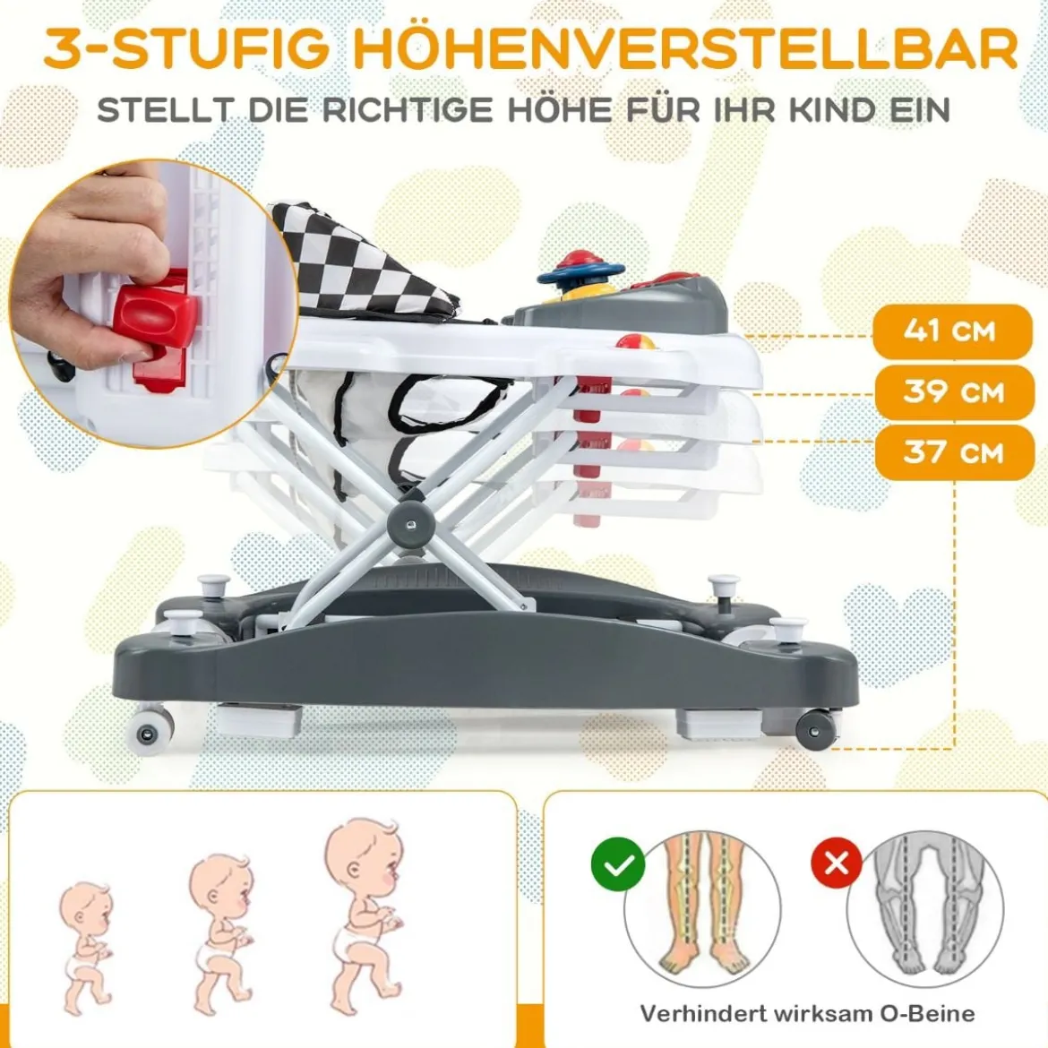 6 in 1 Lauflernhilfe Lauflernwagen mit abnehmbarem Spielboard & Fußpolste Blau/Grau/Rosa