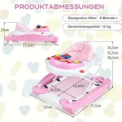 6 in 1 Lauflernhilfe Lauflernwagen mit abnehmbarem Spielboard & Fußpolste Blau/Grau/Rosa