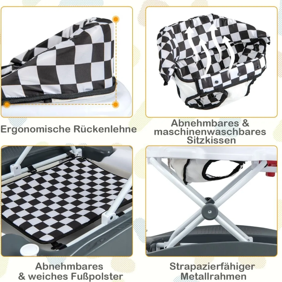 6 in 1 Lauflernhilfe Lauflernwagen mit abnehmbarem Spielboard & Fußpolste Blau/Grau/Rosa