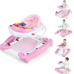 6 in 1 Lauflernhilfe Lauflernwagen mit abnehmbarem Spielboard & Fußpolste Blau/Grau/Rosa