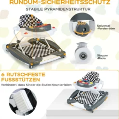 6 in 1 Lauflernhilfe Lauflernwagen mit abnehmbarem Spielboard & Fußpolste Blau/Grau/Rosa