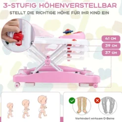 6 in 1 Lauflernhilfe Lauflernwagen mit abnehmbarem Spielboard & Fußpolste Blau/Grau/Rosa