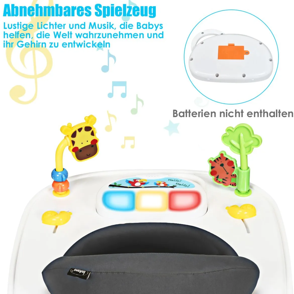 2-in-1 Lauflernhilfe mit 3 Einstellbaren Höhen & 360° drehbaren Rädern Weiß + Grau