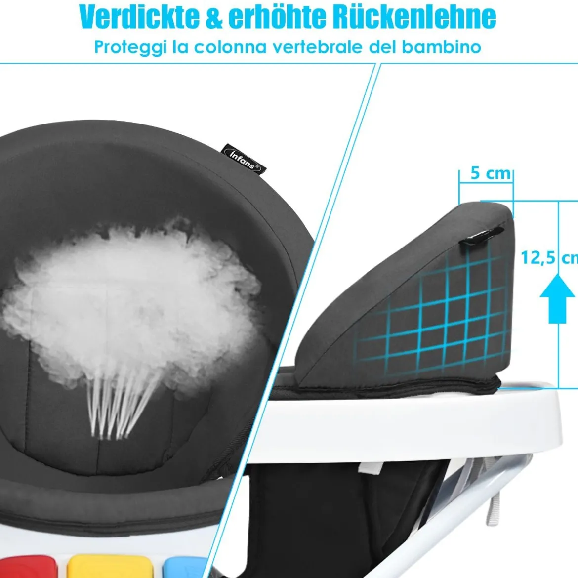 2-in-1 Lauflernhilfe mit 3 Einstellbaren Höhen & 360° drehbaren Rädern Weiß + Grau