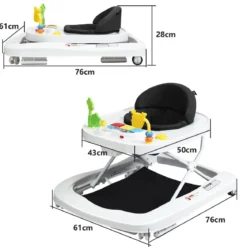 2-in-1 Lauflernhilfe mit 3 Einstellbaren Höhen & 360° drehbaren Rädern Weiß + Grau