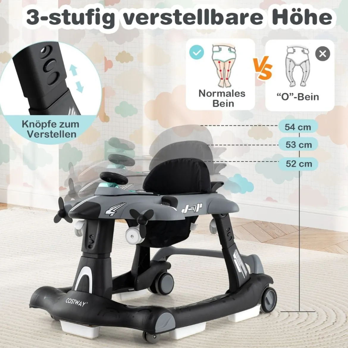6 in 1 Lauflernhilfe mit Verstellbarer Höhe & Geschwindigkeit Klappbarer Lauflernwagen