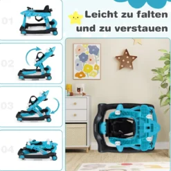 6 in 1 Lauflernhilfe mit Verstellbarer Höhe & Geschwindigkeit Klappbarer Lauflernwagen