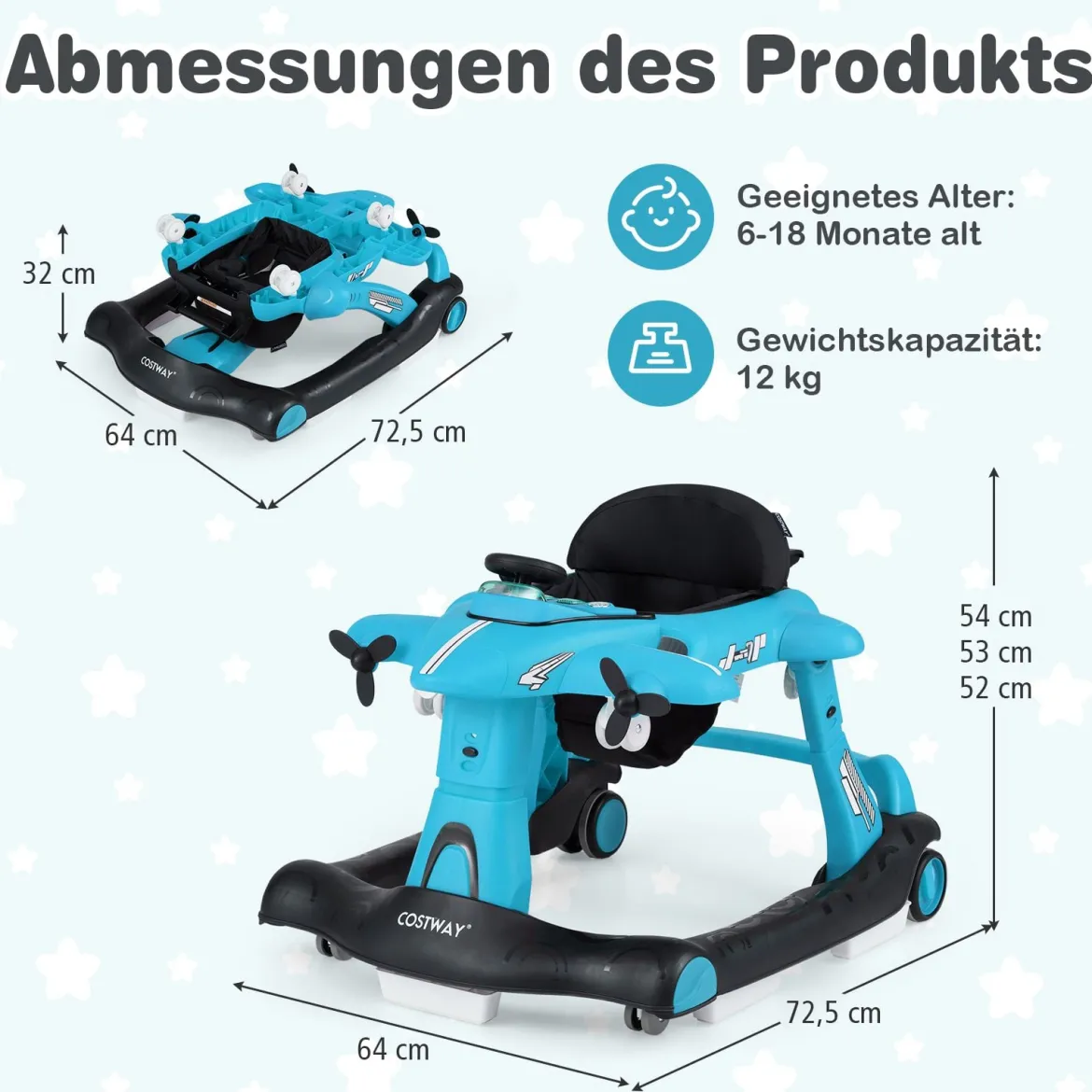 6 in 1 Lauflernhilfe mit Verstellbarer Höhe & Geschwindigkeit Klappbarer Lauflernwagen