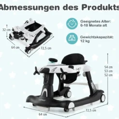 6 in 1 Lauflernhilfe mit Verstellbarer Höhe & Geschwindigkeit Klappbarer Lauflernwagen
