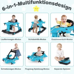 6 in 1 Lauflernhilfe mit Verstellbarer Höhe & Geschwindigkeit Klappbarer Lauflernwagen