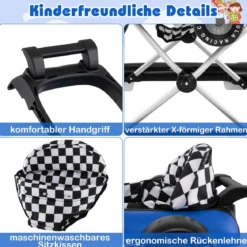 4-in-1-Lauflernwagen Gehassistent mit 3-stufig einstellbarer Höhe gepolstertem Sitz Lenkrad & Spieluhr Blau