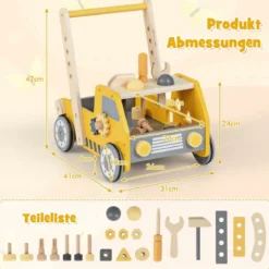 2-in-1 Lauflernwagen Holz Lauflernhilfe mit Multi-Aktivitätszentrum Baby Walker Laufwagen