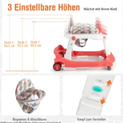 2 in 1 Lauflernwagen Klappbarer Lauflernwage Schwarz/Grün/Grau/Orange/Schwarz+ Weiß