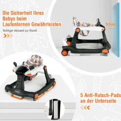 2 in 1 Lauflernwagen Klappbarer Lauflernwage Schwarz/Grün/Grau/Orange/Schwarz+ Weiß