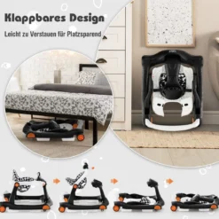 2 in 1 Lauflernwagen Klappbarer Lauflernwage Schwarz/Grün/Grau/Orange/Schwarz+ Weiß