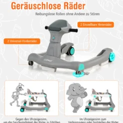 2 in 1 Lauflernwagen Klappbarer Lauflernwage Schwarz/Grün/Grau/Orange/Schwarz+ Weiß