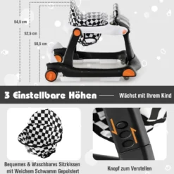 2 in 1 Lauflernwagen Klappbarer Lauflernwage Schwarz/Grün/Grau/Orange/Schwarz+ Weiß