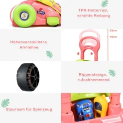 2 in 1 Lauflernwagen mit Lichtern und Musik Baby-Lauflernhilfe 35,5 x 43 x 46-53 cm Bunt