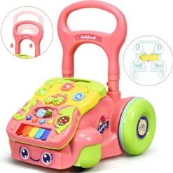 2 in 1 Lauflernwagen mit Lichtern und Musik Baby-Lauflernhilfe 35,5 x 43 x 46-53 cm Bunt