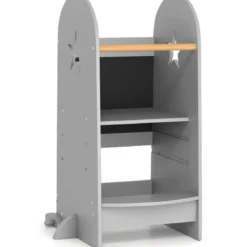 3 in 1 Lernturm Kinder Tritthocker mit 3 verstellbaren Höhen 90 kg Belastbar Grau
