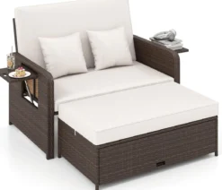 3 in 1 Lounge Möbel Rattan Gartenlounge Set mit Hocker Gartensofa mit Liegefunktion Weiß/Grau/Schwarz/Braun