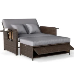 3 in 1 Lounge Möbel Rattan Gartenlounge Set mit Hocker Gartensofa mit Liegefunktion Weiß/Grau/Schwarz/Braun