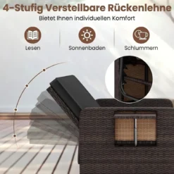 3 in 1 Lounge Möbel Rattan Gartenlounge Set mit Hocker Gartensofa mit Liegefunktion Weiß/Grau/Schwarz/Braun
