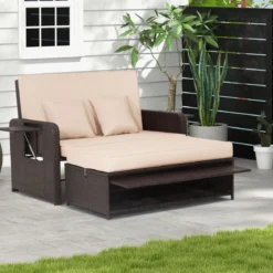 3 in 1 Lounge Möbel Rattan Gartenlounge Set mit Hocker Gartensofa mit Liegefunktion Weiß/Grau/Schwarz/Braun