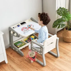 2 in1 Magnetische Maltafel&Zeichentisch mit Hocker Kinderschreibtisch Sitzgruppe