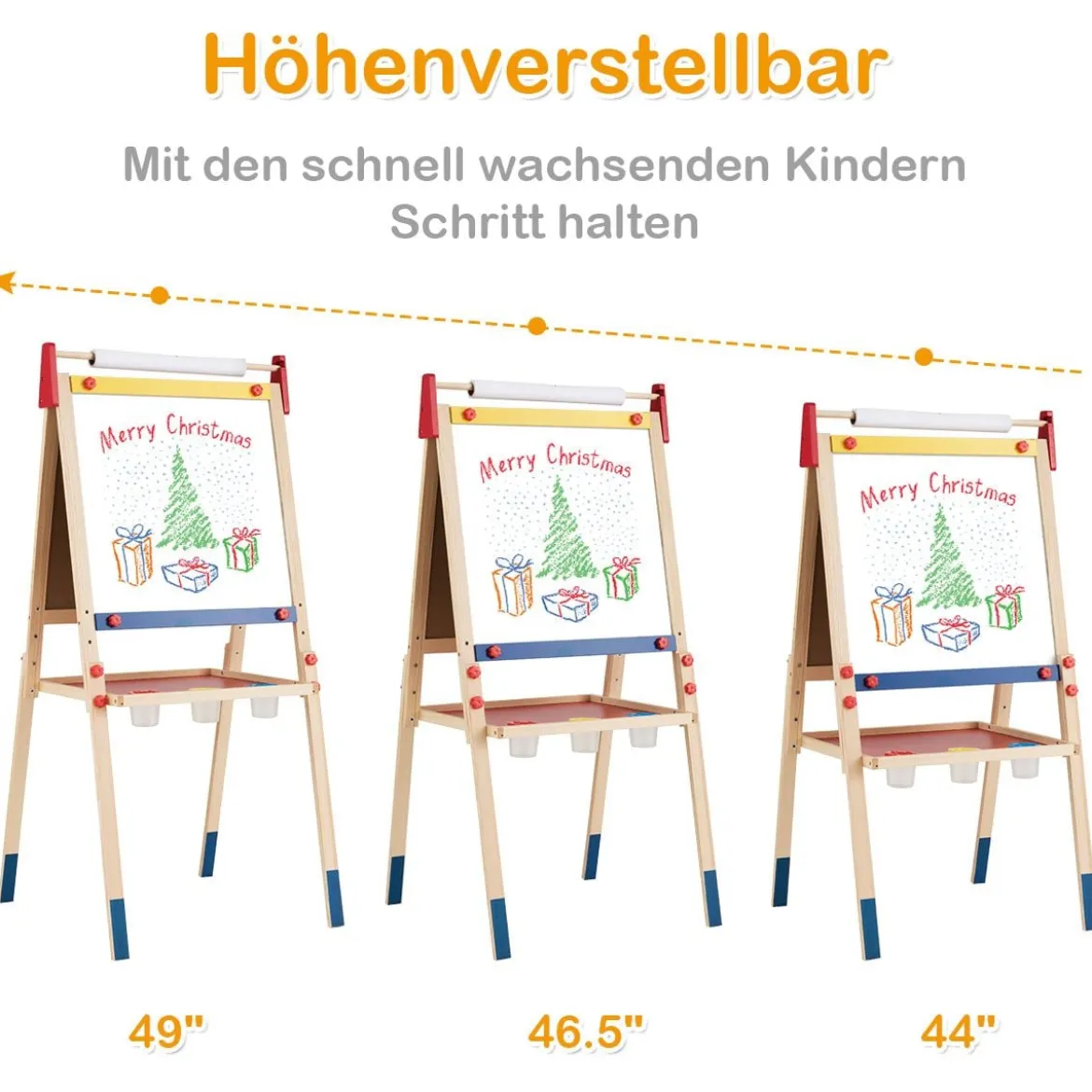 3-in-1 Maltafel für Kinder Doppelseitige Standtafel mit Whiteboard Natur