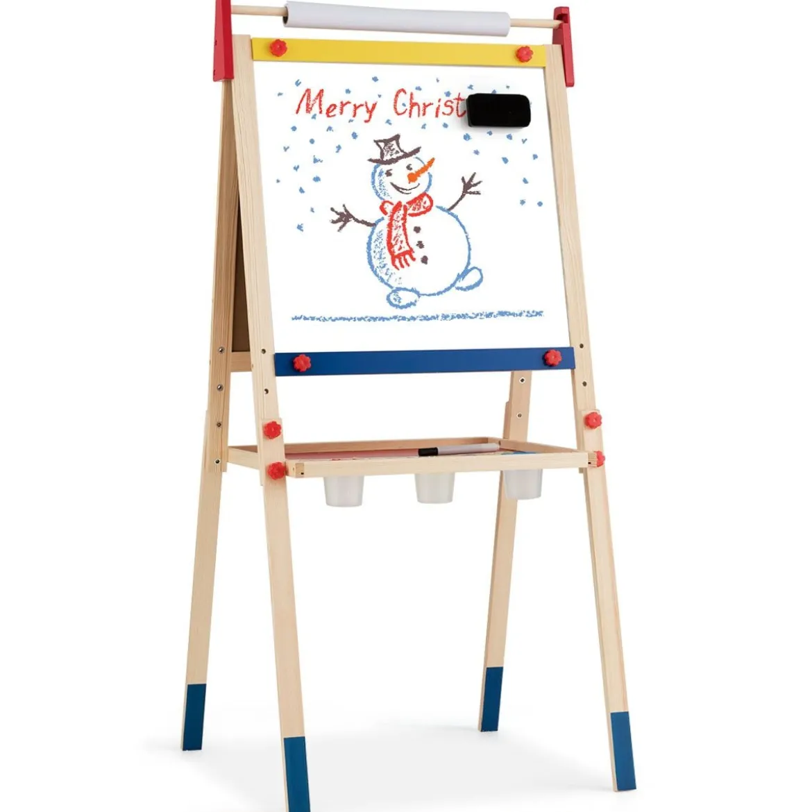 3-in-1 Maltafel für Kinder Doppelseitige Standtafel mit Whiteboard Natur