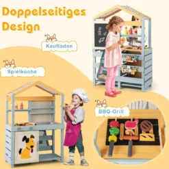 2-IN-1 Matschküche Kinder Outdoor Kinderküche Holz mit Tasche & Körben 75 x 34 x 111 cm Multicolor