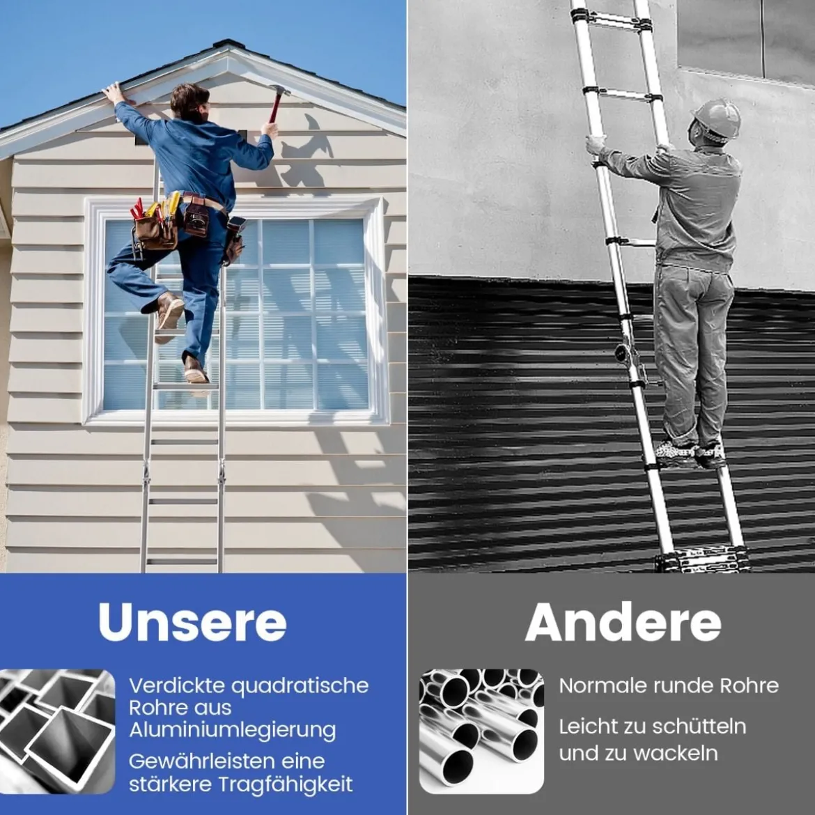 7-in-1 Mehrzweckleiter aus Aluminium Gerüstleiter bis 150 kg belastbar 370,5 cm Silber