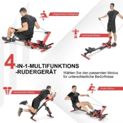 4 in 1 Mehrzweck Rudergerät mit ausziehbarem Handlauf & verstellbarem Sitz und Pedalen bis 120kg belastbar