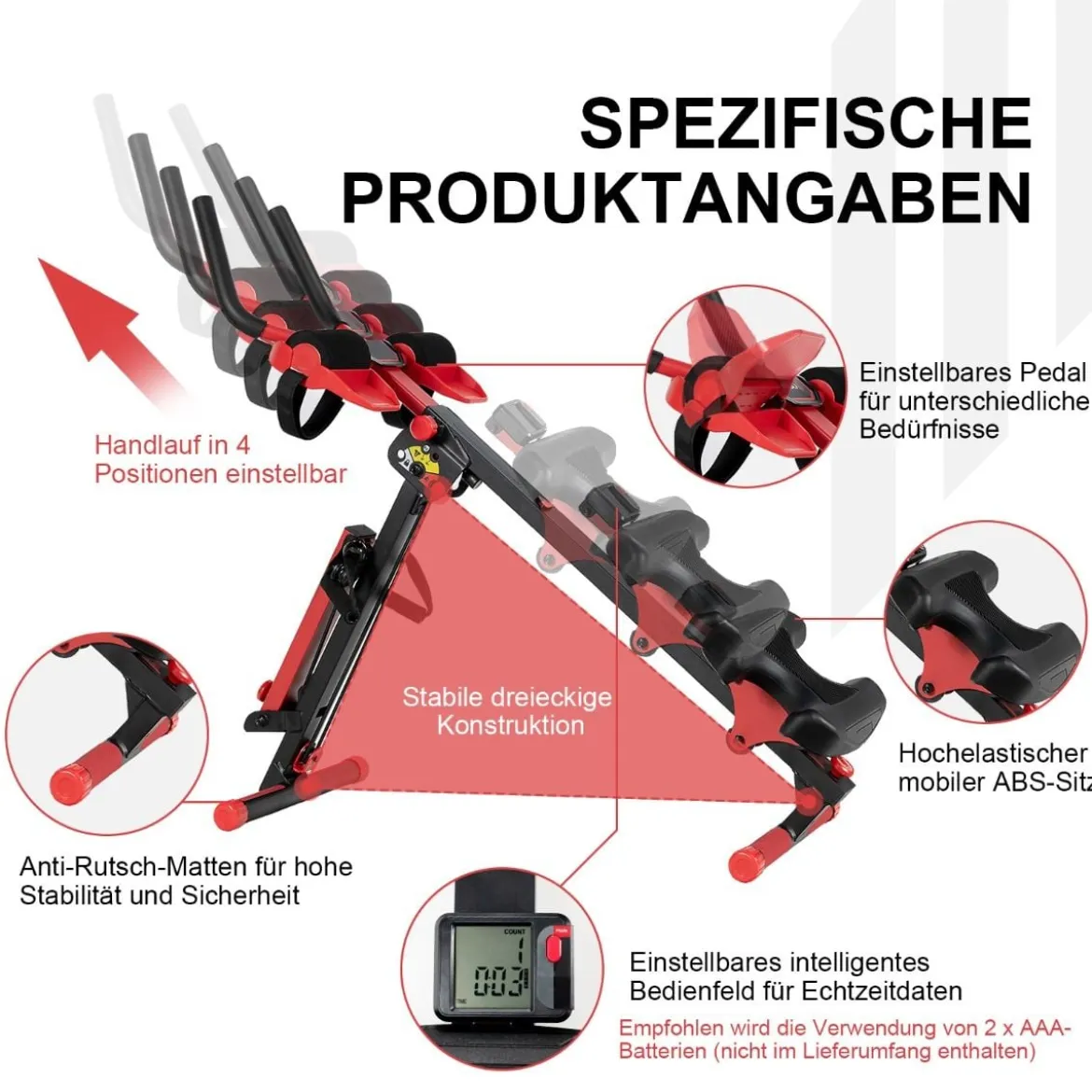 4 in 1 Mehrzweck Rudergerät mit ausziehbarem Handlauf & verstellbarem Sitz und Pedalen bis 120kg belastbar