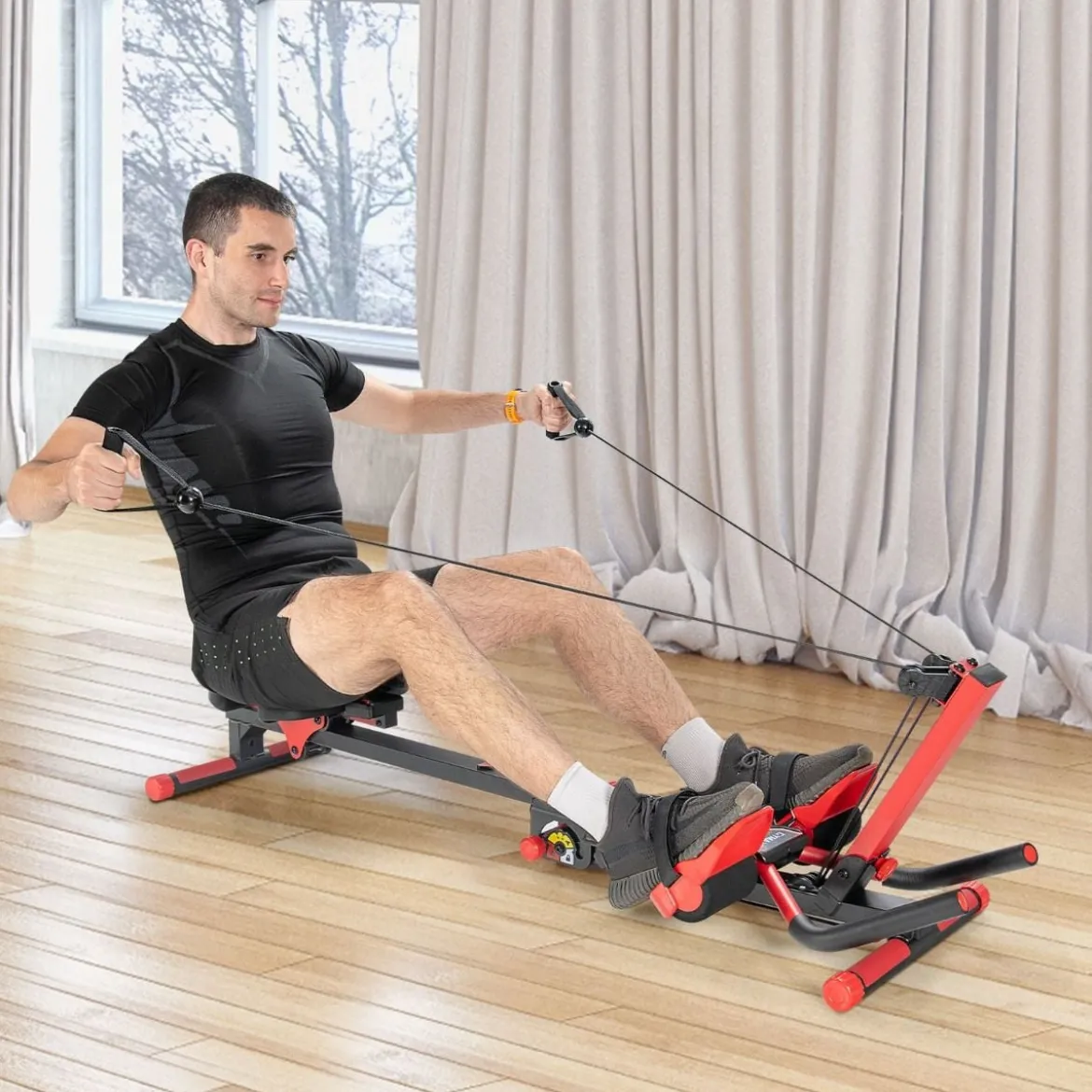 4 in 1 Mehrzweck Rudergerät mit ausziehbarem Handlauf & verstellbarem Sitz und Pedalen bis 120kg belastbar
