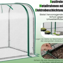2 in 1 Mini Gewächshaus mit Aufrollbarer Reißverschlusstür PE-Abdeckung für Hochbeet