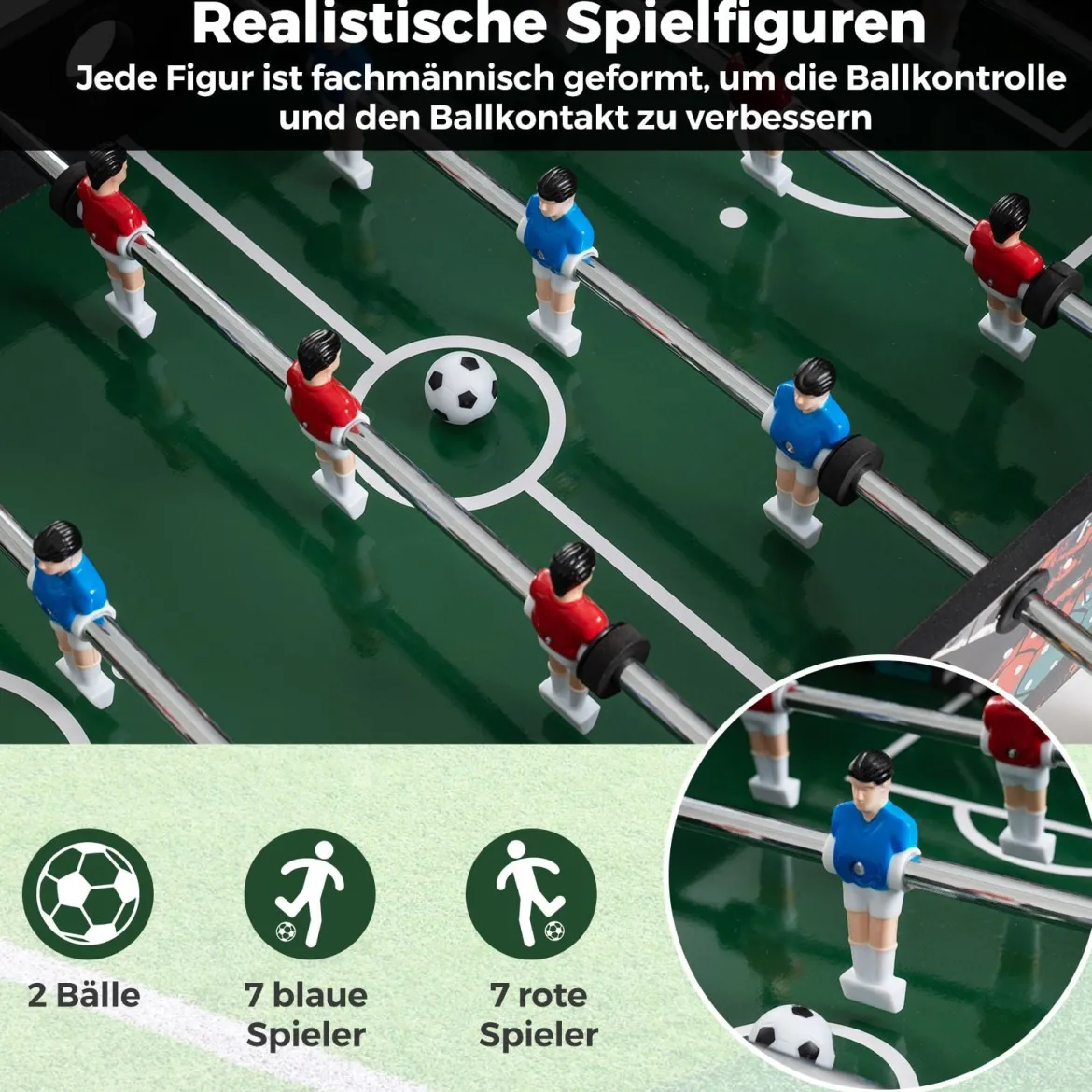 2 in 1 Mini Kickertisch mit abnehmbaren Beinen für Tischplatte Fußballtisch mit 2 Bällen Schwarz