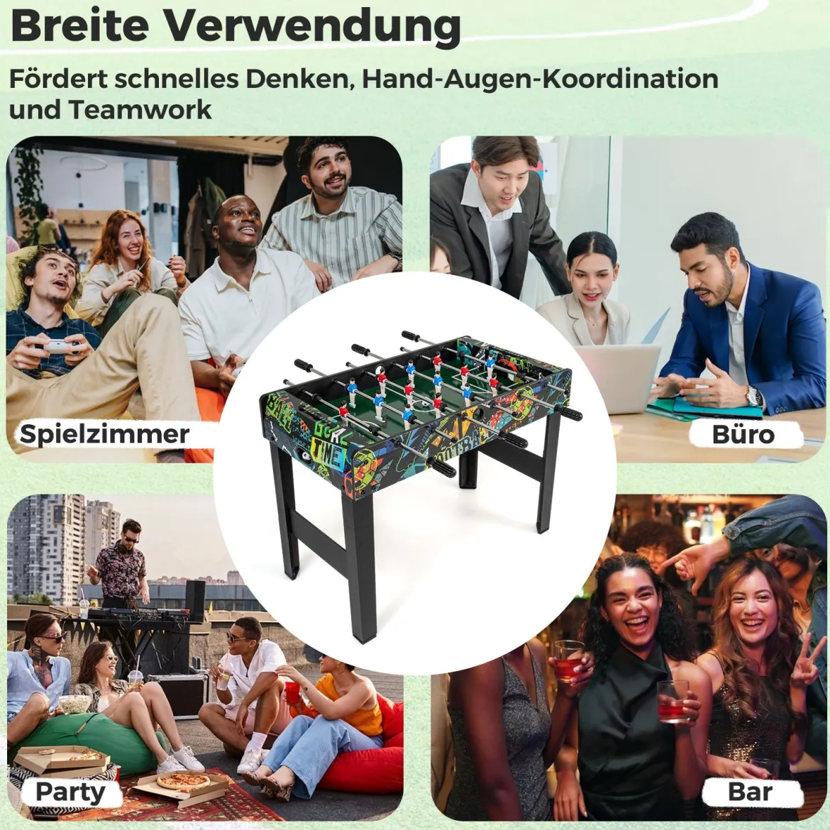 2 in 1 Mini Kickertisch mit abnehmbaren Beinen für Tischplatte Fußballtisch mit 2 Bällen Schwarz