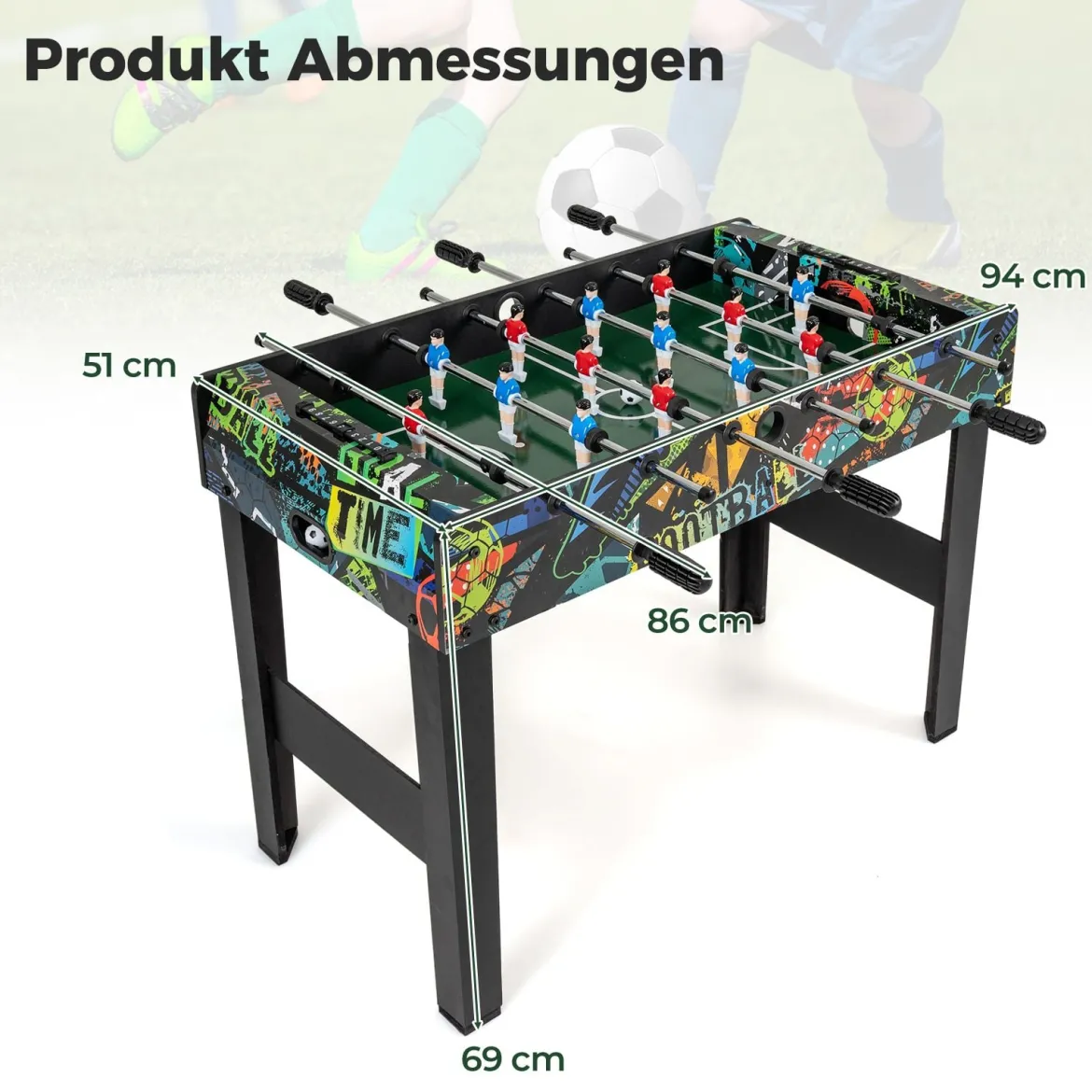 2 in 1 Mini Kickertisch mit abnehmbaren Beinen für Tischplatte Fußballtisch mit 2 Bällen Schwarz