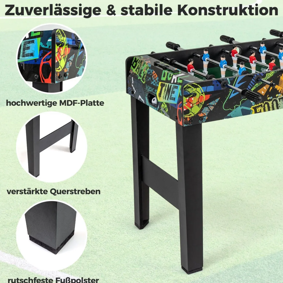 2 in 1 Mini Kickertisch mit abnehmbaren Beinen für Tischplatte Fußballtisch mit 2 Bällen Schwarz